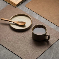 1pcs Light Luxury Solid Leather Placemat Coffee Brown PU Table Mat Waterproof Oilproof Heat-Insulated Plate Bowl Pad Table Decor