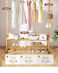 Aesthetic Golden Clothes Rack Metal Balcony Nordic Wheels Clothes Rack Floor Bedroom Burro Ropa Perchero Hallway Furniture
