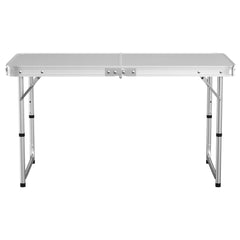 Features: - Folding table with carry handle - Moulded plastic top - includes handy carrying handle - Sturdy aluminum alloy fr
