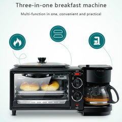 3 in 1 Electric Breakfast Machine Multifunction Coffee Maker + Frying Pan + Mini Oven Household Bread Pizza Oven