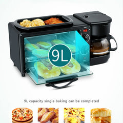 3 in 1 Electric Breakfast Machine Multifunction Coffee Maker + Frying Pan + Mini Oven Household Bread Pizza Oven