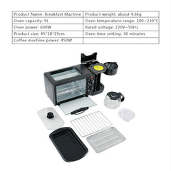 3 in 1 Electric Breakfast Machine Multifunction Coffee Maker + Frying Pan + Mini Oven Household Bread Pizza Oven