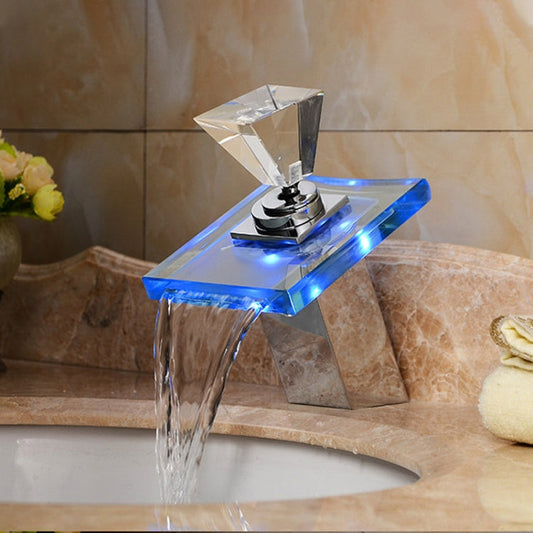 LED Waterfall Faucet Colorful Temperature Control Color-changing Anti-scalding Faucet, Color-changing Faucet
