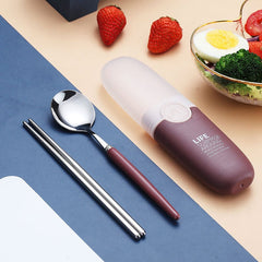 2 in 1 Simple Child Student Travel Portable 304 Stainless Steel Spoon Chopsticks Cutlery Set