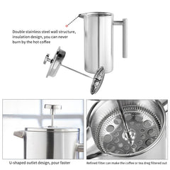 304 Stainless Steel French Pressure Coffee Pot Hand Made Tea Pot