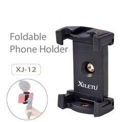 Xiletu Xj-12 Live Broadcast Bracket Fixing Clip Tripod Mount Phone Clamp with 1/4 inch Screw Holes & Cold Shoe Base