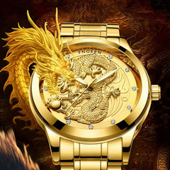 FNGEEN S666 Waterproof Luminous Non-Mechanical Watch Quartz Ultra-Thin Dragon Or Phoenix Pattern Couple Watch