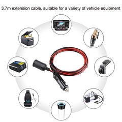12-24V Car Cigarette Lighter Plug Extension Line, Cable Length 3.7m