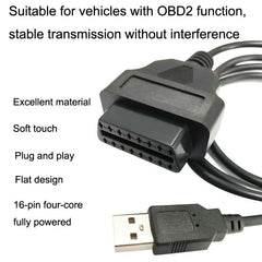 16PIN USB AM To OBD2 Female Conversion Cable Car Computer Diagnostic Cable, 16PIN