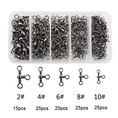115 PCS / Box Bottle-Shaped Three-Pronged Swivel Stainless Steel Fishing Character Ring, 115 PCS / Box