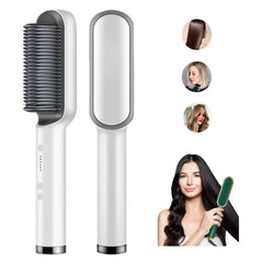 2 In 1 Hair Straightener Brush And Curler Negative Ion Hair Straightener Styling Comb, White, Black, Red, Green