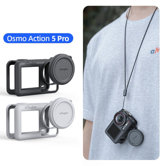 For DJI Osmo Action 5 Pro aMagisn Silicone Protective Case with Lanyard and Lens Cap