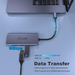 QGeeM 9 In 1 USB-C/Type-C Docking Station Hub VGA+2xHDMI+PD 87W+USB2.0/USB3.0+SD/Micro SD+3.5mm, VGA Version