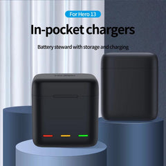 For GoPro HERO13 Black TELESIN 3 Slots Charging Case Compact Storage Box