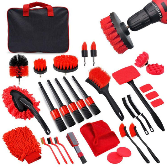 Car Cleaning Brush Set Power Drill Attachment For Vent Details Detail Brush With Sponge