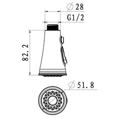 Kitchen Horn Button Switch Pausable Faucet Sprinkler Water Saving Nozzle Sprayer Filter, Plating CP, Drawing BN