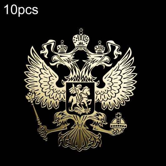 10 PCS PITREW Coat of Arms of Russia Emblem Nickel Metal Car Stickers Decals(Gold)