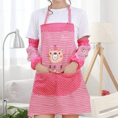 Kitchen Oilproof Cartoon Bear Apron with Sleeve