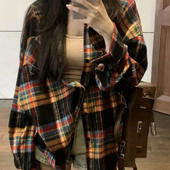Casual Loose Retro Plaid Shirt For Women