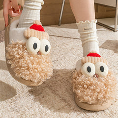 Cartoon Bearded Santa Claus Slippers Home Warm Non-slip Plush Cotton Shoes Christmas Couple Floor Bedroom Slipper Women Men