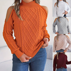 Casual Twist Strapless Half-high Collar Long Sleeves Sweaters Women's Clothing