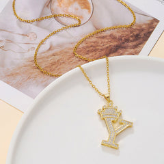 1PCS Fashionable Gold Diamond Crown Uppercase Letter Popular Pendant Necklace Suitable For Daily Use Festivals Parties Gifts Jewelry Set