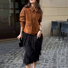 Coat Suede Women's Street Chic Regular Sleeve