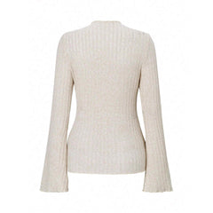 Long Sleeve Round Neck Brushed Sunken Stripe Solid Color Slim Fit Top