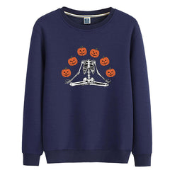 Female Wansheng Pumpkin Skull Printed Crew Neck Sweatshirt