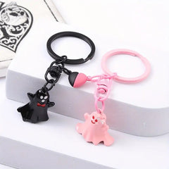 Black Ghost Cartoon Key Button Halloween Key Ring Bag Accessories