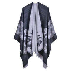 European And American Fashion Jacquard Split Thickened Warm Split Shawl