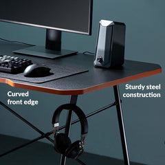 Maplin Gaming Desk with Headphone Hook & Cup Holder - Matte Black & Orange