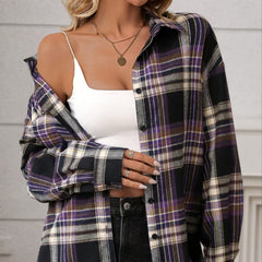 Casual Loose Retro Plaid Shirt For Women
