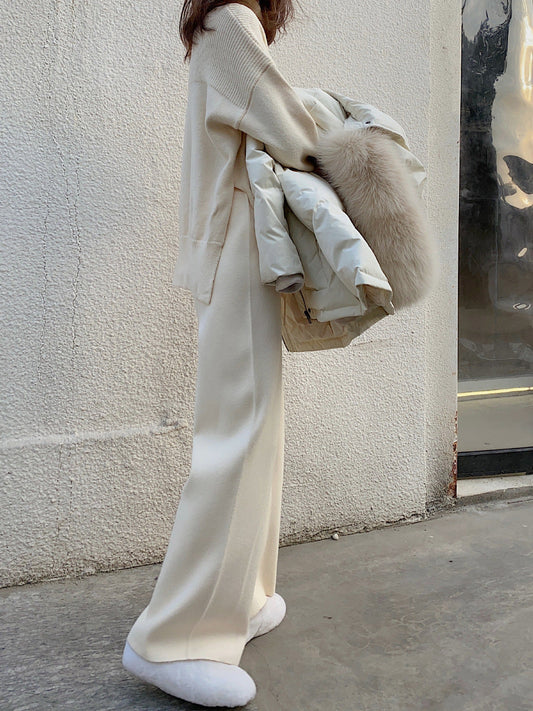 Women's Autumn And Winter Knitting Wide-leg Pants High Waist Drooping Mopping Casual