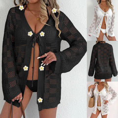 Women's European And American Woven Hollow-out Long-sleeved Blouse