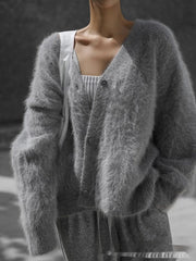 Loose V-neck Mink-like Top Soft And Thickened