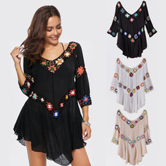 Amazon AliExpress Hot Selling Product Boho Hollow Out Hand Crocheting Flower Bikini Loose Beach Cover-up