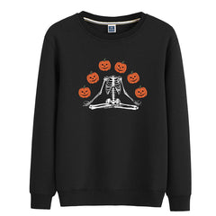Female Wansheng Pumpkin Skull Printed Crew Neck Sweatshirt