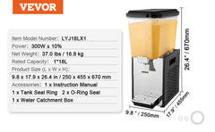 VEVOR 10L 12L 18L Commercial Beverage Dispenser Stainless Steel Ice Juice Tea Drink Machine with Cooling Function for Bar Party