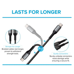 Maplin USB-C to USB-C 60W PD Braided Cable - Silver