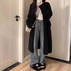 Women's Mid-length Knitted Cardigan V-neck Thickened Sweater Coat