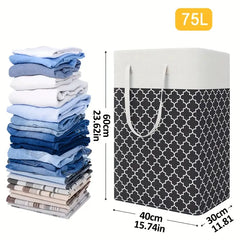 75L Large Laundry Basket with Extended Handle – Foldable Dirty Clothes Storage Bag, Gray Laundry Hamper for Bathroom, Bedroom, Dorm & Laundry Room