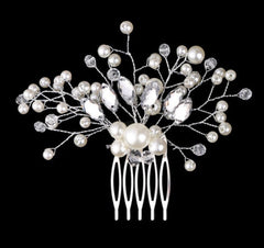Korean Exquisite Pearl Comb Diamond Crystal Fork Handmade Hairpin Bridal Headwear Accessories