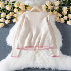 Women's Contrast Color Elegant Fashion Casual Loose Front Lace-up Pocket Knitted Cardigan