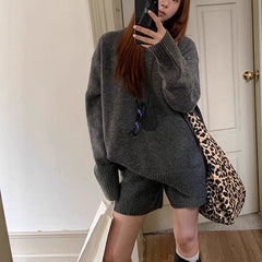 Knitting Suit Loose High Waist Shorts Short Skirt Two-piece Set