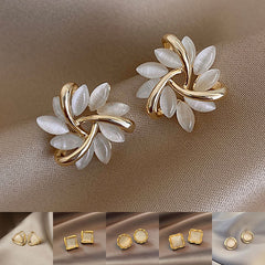 Cat's Eye Flower Earrings High Sense Opal Square Triangle Geometry Earrings