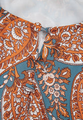 Ruffle Hem Printed Long Sleeve Dress