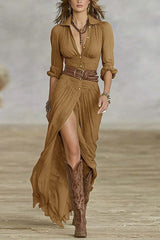 Women's Sexy Solid Color Irregular Pleated With Belt Dress