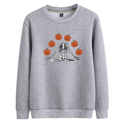 Female Wansheng Pumpkin Skull Printed Crew Neck Sweatshirt