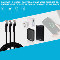 Maplin 2-in-1 USB-C to Multi-Charging USB-C 65W & Lightning 12W Braided Cable